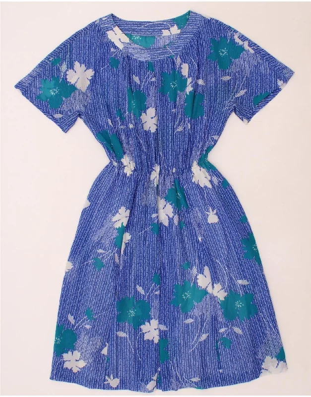 VINTAGE Womens A-Line Dress UK 12 Medium Blue Floral