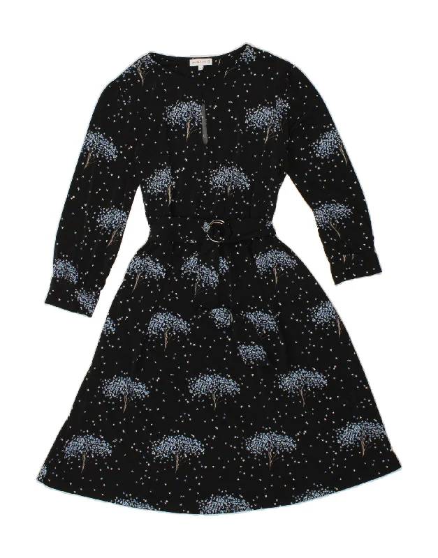 WAREHOUSE Womens Abstract Pattern A-Line Dress UK 12 Medium Black