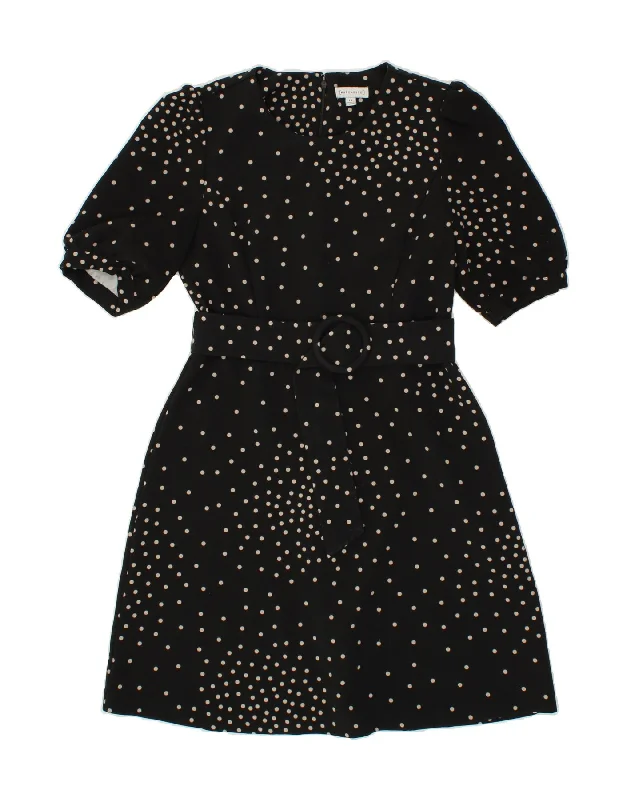 WAREHOUSE Womens A-Line Dress UK 12 Medium Black Spotted Polyester