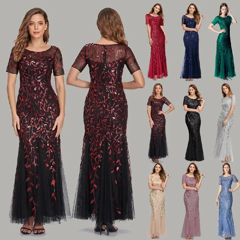 Women's Summer 2023 New Mermaid Party Evening Gowns Embroidered Mesh Maxi Sequins Elegant Bridesmaid Slim Long Fishtail Dresses Women's Summer 2023 New Mermaid Party Evening Gowns Embroidered Mesh Maxi Sequins Elegant Bridesmaid Slim Long Fishtail Dresses