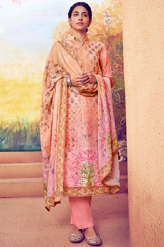 Pure Muslin Embroidered Suit Set Dress Material In Pink