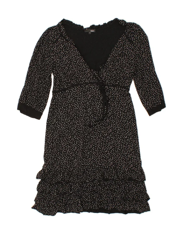 NEXT Womens 3/4 Sleeve Basic Dress UK 10 Small  Black Spotted Viscose
