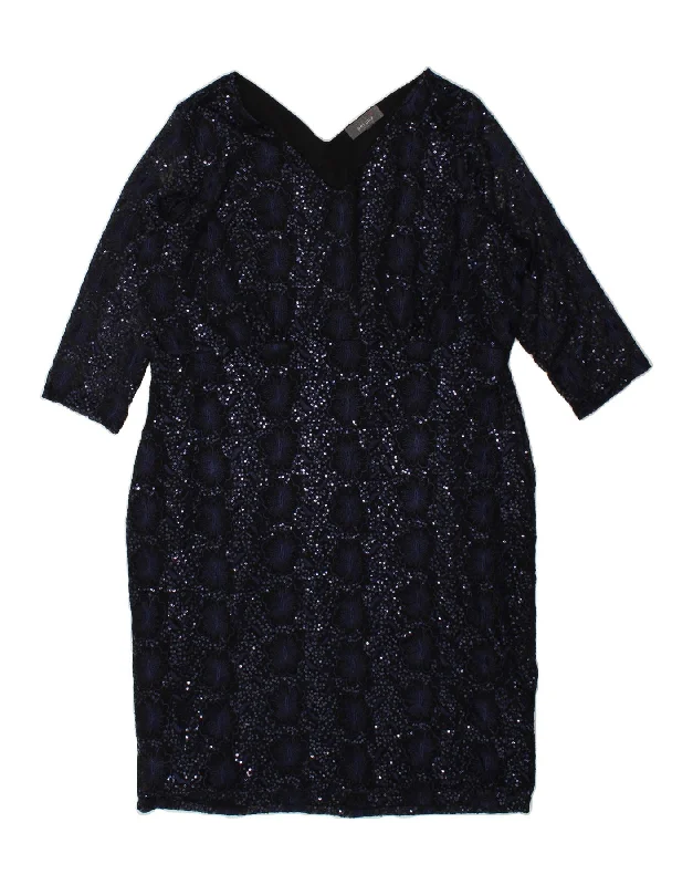 PER UNA Womens 3/4 Sleeve Sequin Shift Dress UK 22 2XL Navy Blue Floral