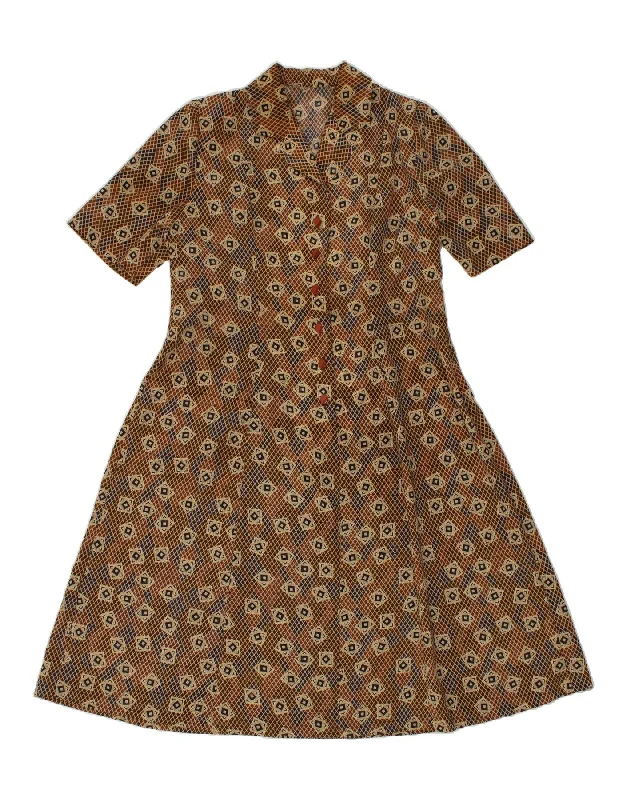 VINTAGE Womens A-Line Dress UK 16 Large Brown Argyle/Diamond