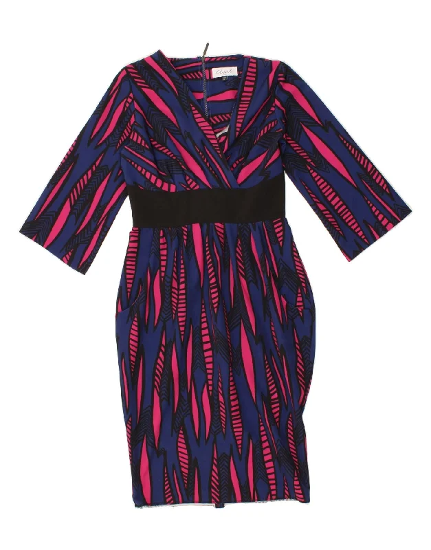 CLOSET Womens Abstract Pattern 3/4 Sleeve Sheath Dress UK 8 Small Blue