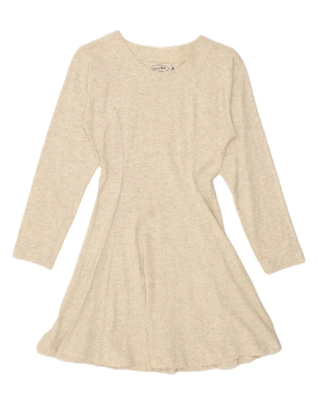 UNO DUE Womens Long Sleeve A-Line Dress UK 8 Small Beige Flecked Cotton