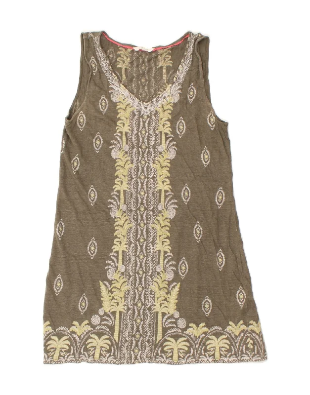 WHITE STUFF Womens Sleeveless A-Line Dress UK 12 Medium Khaki Linen