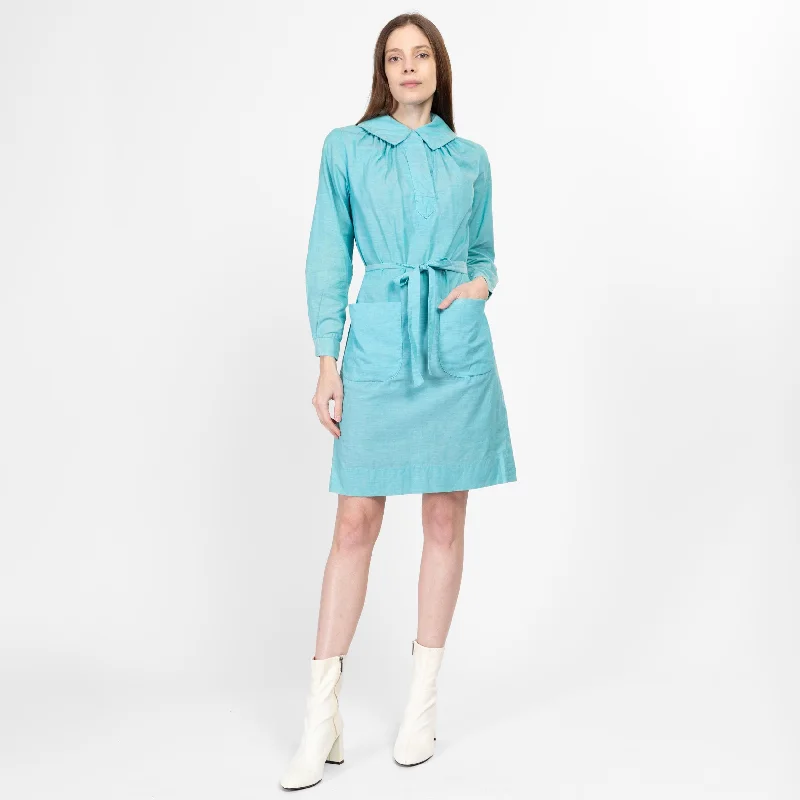 XS-Sm 60s Sky Blue Belted Mini Smock Dress