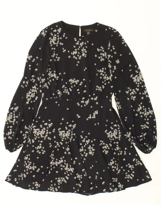 TED BAKER Womens Long Sleeve A-Line Dress Size 2 Small Black Floral