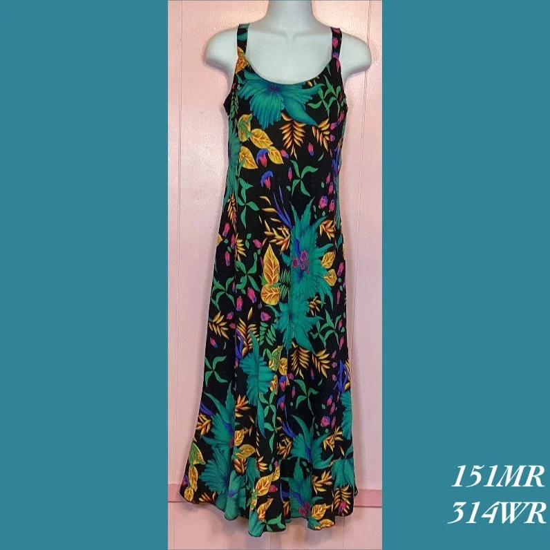 151MR - 314WR , Bias strap dress mid length with ruffle