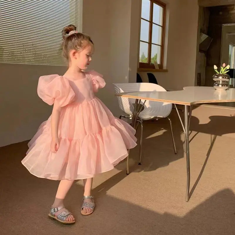 Girls Summer Dress Bubble Sleeve Birthday Dresses Party Princess Gown Baby Clothes Toddler Girl Dresses 2-7Y Girls Summer Dress Bubble Sleeve Birthday Dresses Party Princess Gown Baby Clothes Toddler Girl Dresses 2-7Y