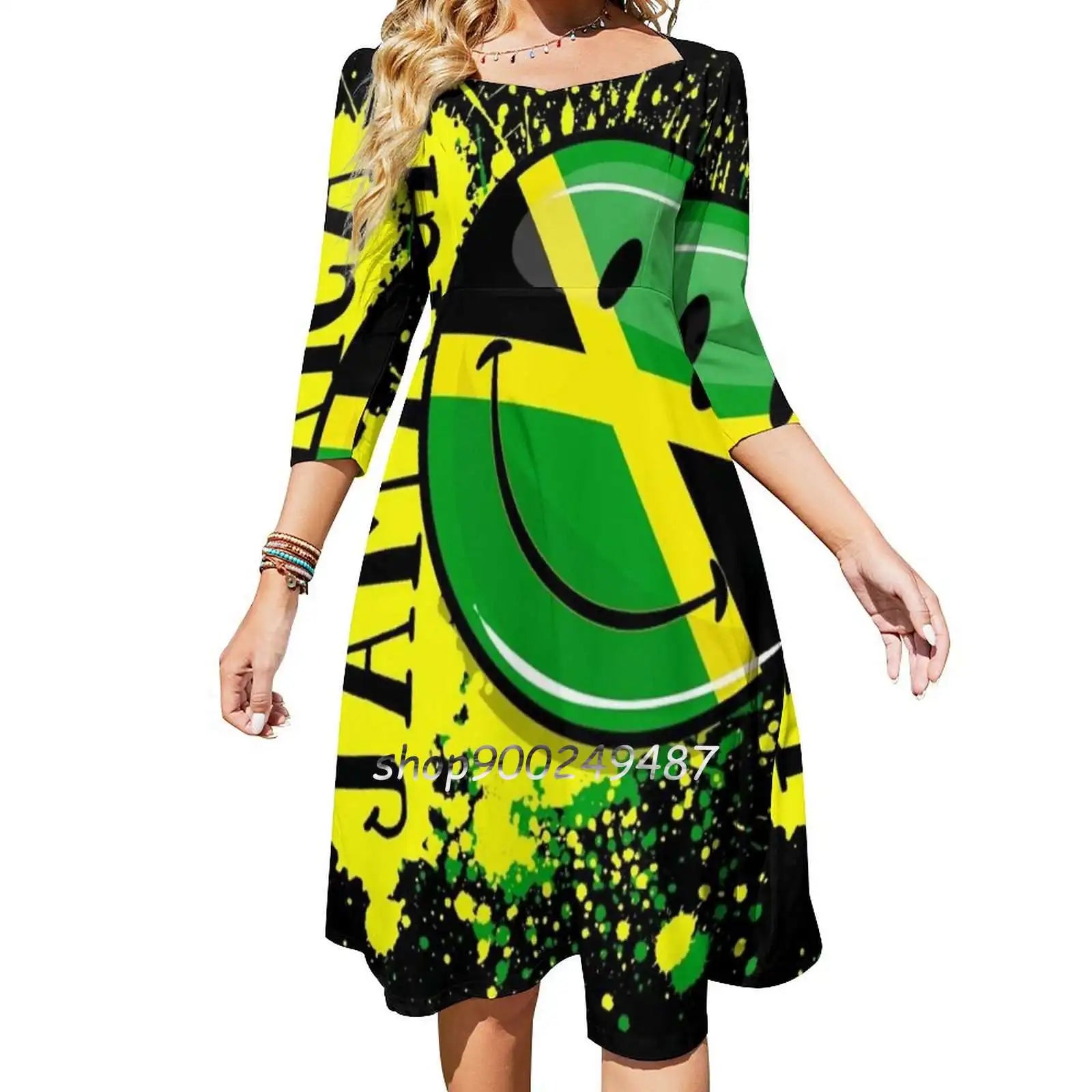 A Splash Of Jamaica Smiling Jamaican Flag Sweet Elegant Dress Women Korean Kawaii Square Collar Dress Artistic Jamaica Jamaican A Splash Of Jamaica Smiling Jamaican Flag Sweet Elegant Dress Women Korean Kawaii Square Collar Dress Artistic Jamaica Jamaican