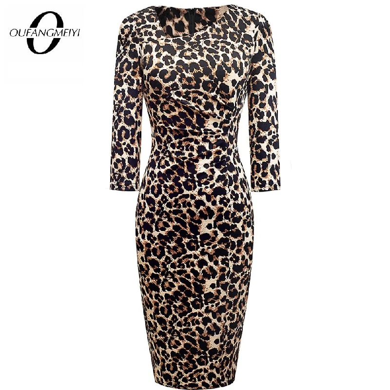 Vintage Women Elegant Leopard Chic Formal Business Bodycon Morden Pencil Dress EB565 Vintage Women Elegant Leopard Chic Formal Business Bodycon Morden Pencil Dress EB565