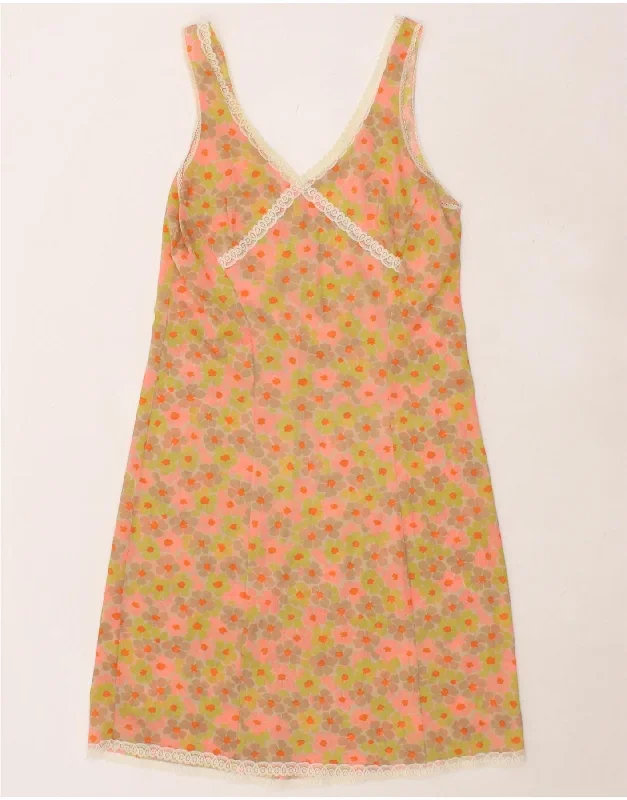 VINTAGE Womens Night Slip Dress UK 12 Medium Orange Floral