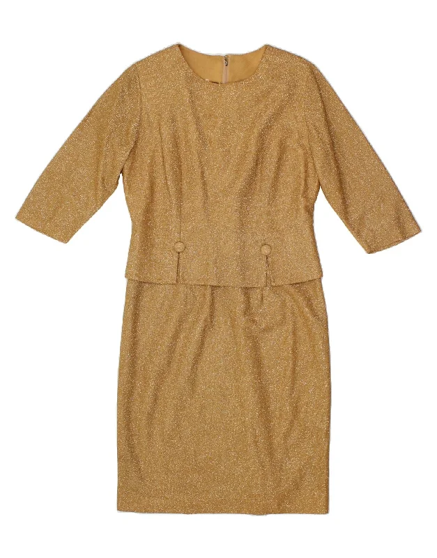 VINTAGE Womens 3/4 Sleeve Peplum Dress EU 40 Medium Gold Flecked