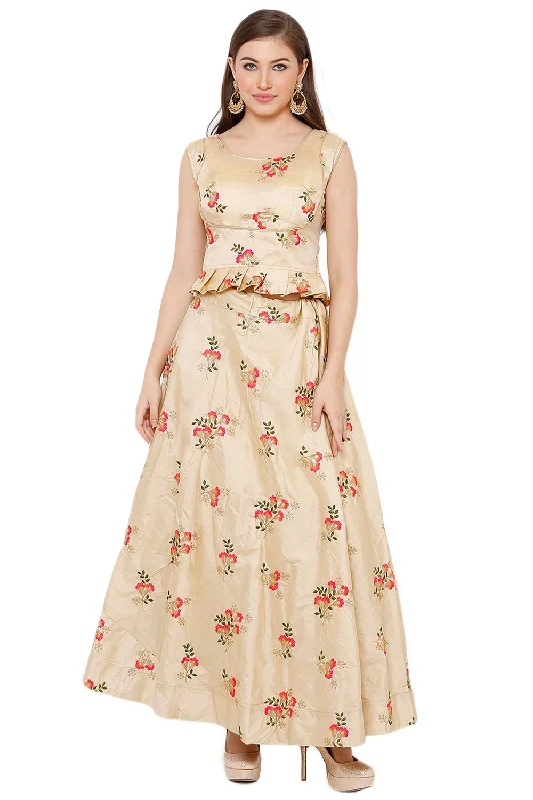 Bamboo Art Silk Embroidered Lehenga Choli Dress Material In Gold