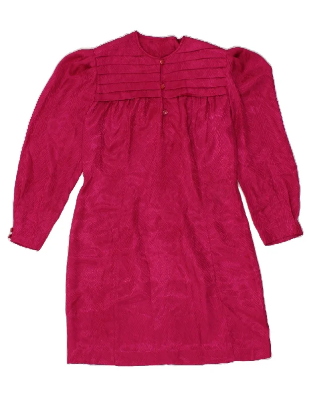 VINTAGE Womens Long Sleeve Shift Dress UK 12 Medium Pink Chevron