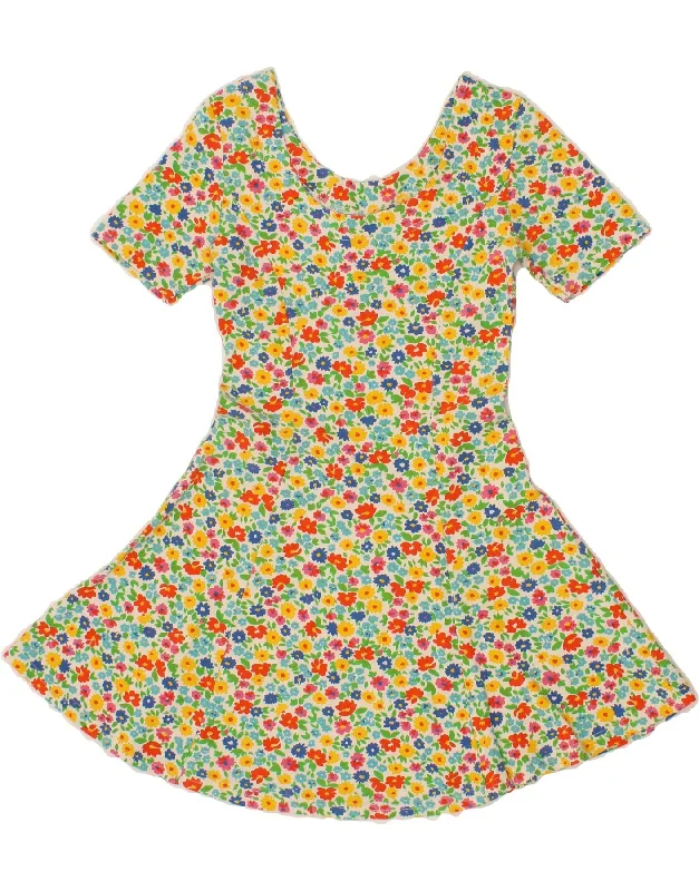 VINTAGE Womens A-Line Dress UK 4 XS Multicoloured Floral Cotton