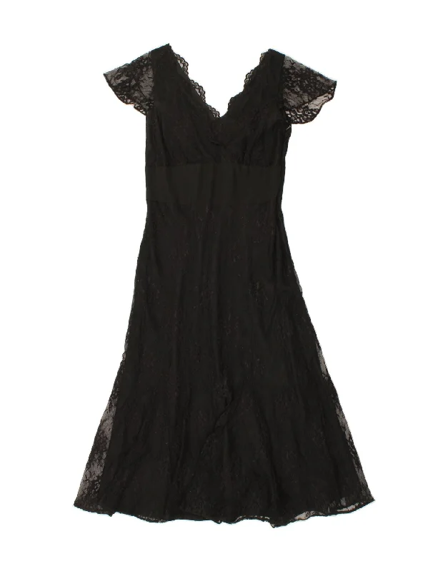 VINTAGE Womens Lace A-Line Dress UK 12 Medium  Black Floral