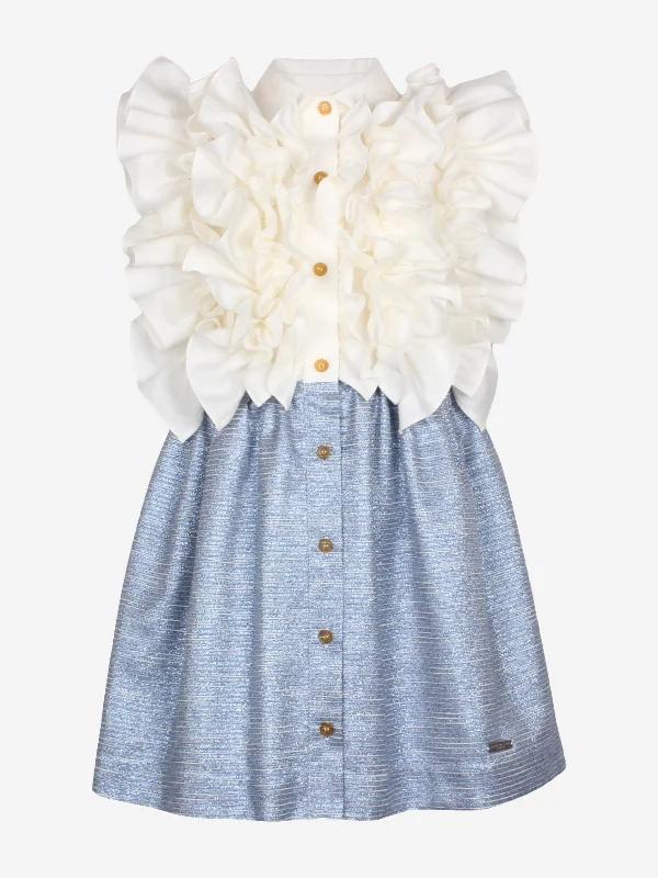 Jessie And James Girls Ripple Sparkle Stripe Dress in Blue