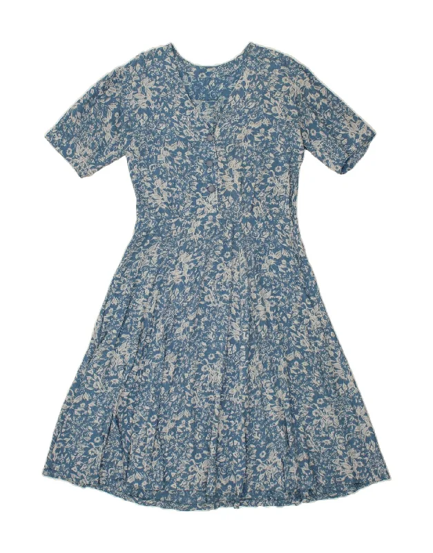 VINTAGE Womens A-Line Dress UK 12 Medium Blue Floral Viscose