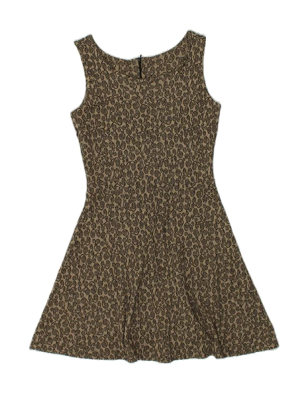 VINTAGE Womens Sleeveless A-Line Dress UK 12 Medium Beige
