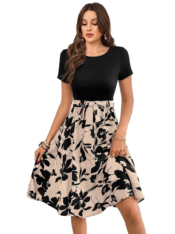 Odette Beige Knit Printed Dress For Women