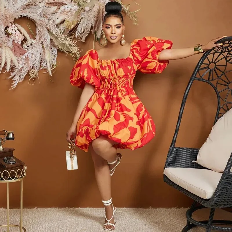 African Print Dresses for Women Summer Elegant African Off Shoulder Short Puff Sleeve Mini Birthday Evening Gowns African Dress African Print Dresses for Women Summer Elegant African Off Shoulder Short Puff Sleeve Mini Birthday Evening Gowns African Dress