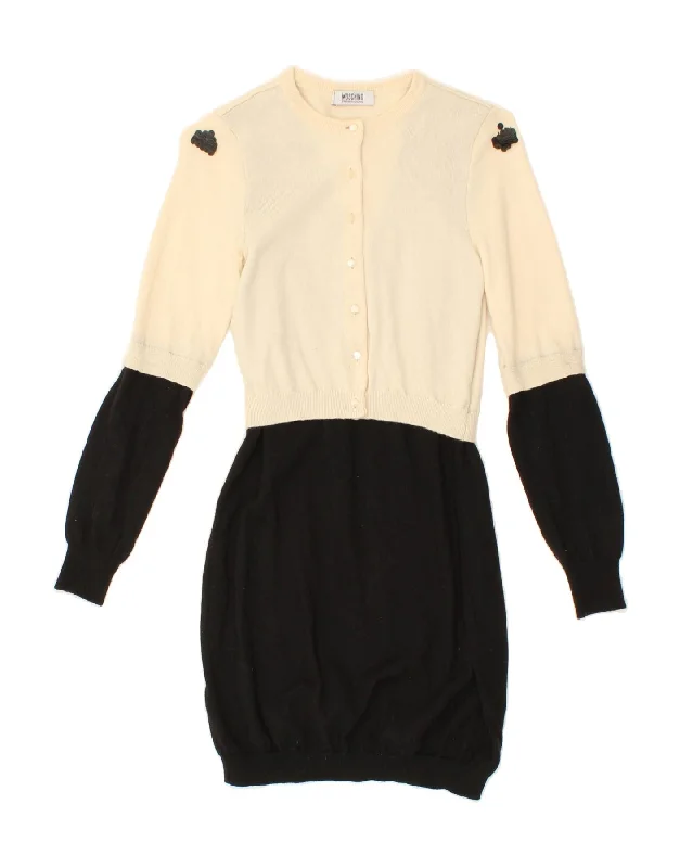MOSCHINO Womens Long Sleeve Jumper Dress UK 10 Small Beige Colourblock