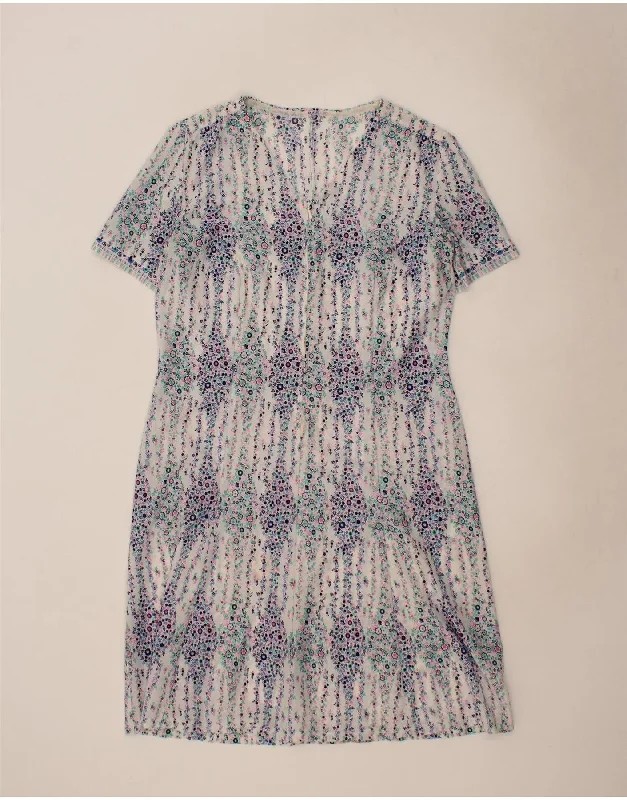 VINTAGE Womens Basic Dress UK 14 Medium Blue Floral