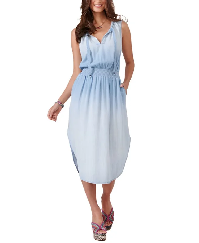 Democracy Womens Sleeveless Ruched Neck Smocked Waist Woven Dress