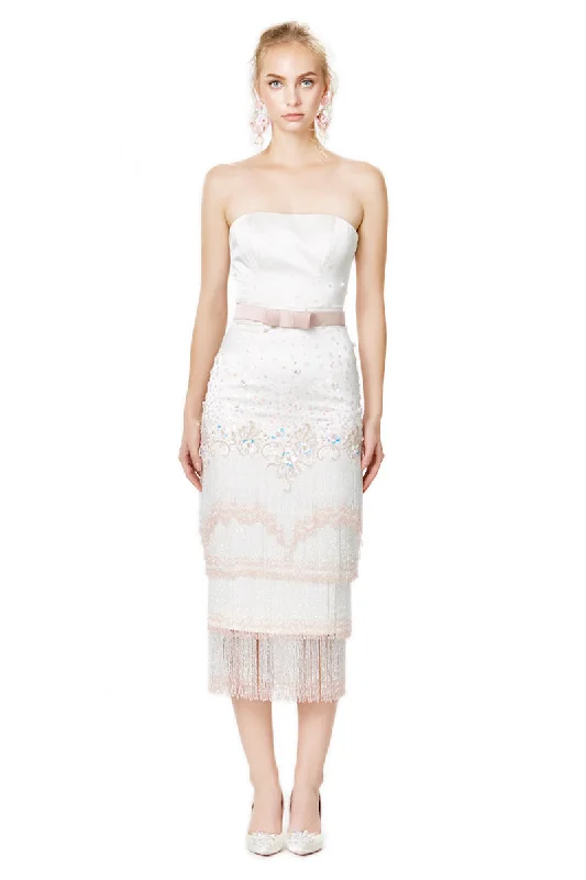 Embellished Silk Satin Tiered Crystal Strapless Dress