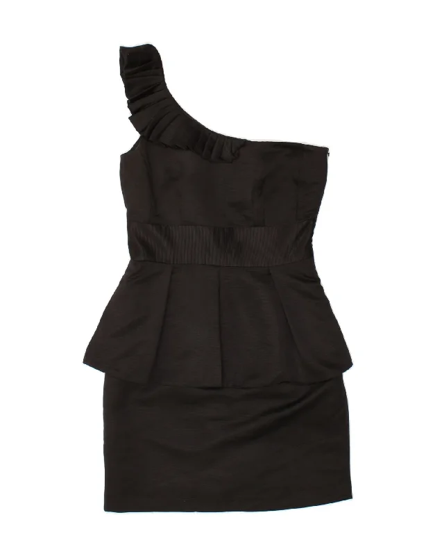 WAREHOUSE Womens One Shoulder Ruffle Peplum Dress UK 10 Small  Black