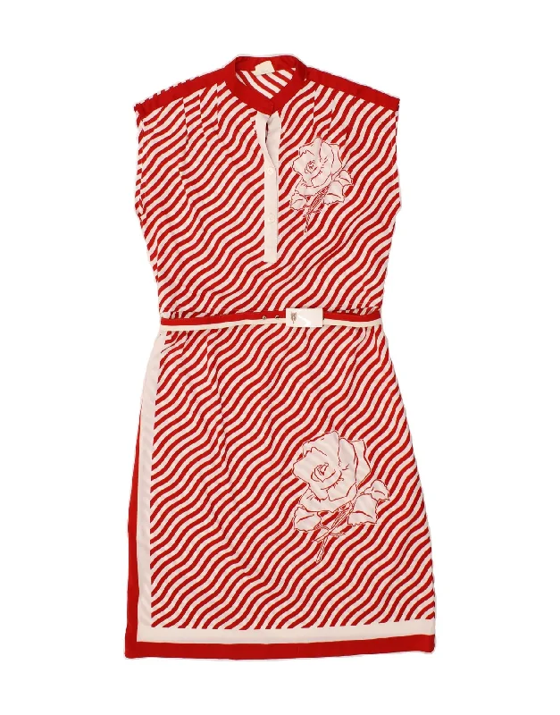 VINTAGE Womens Sleeveless Sheath Dress IT 48 XL Red Striped