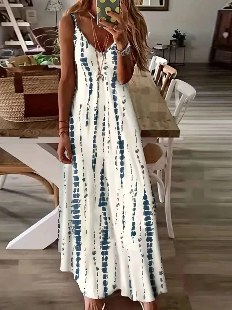 Women's Casual Loose V-neck Tie Dye Printed Spaghetti Maxi Dress Summer Beach Vacation Long Dress Women's Casual Loose V-neck Tie Dye Printed Spaghetti Maxi Dress Summer Beach Vacation Long Dress