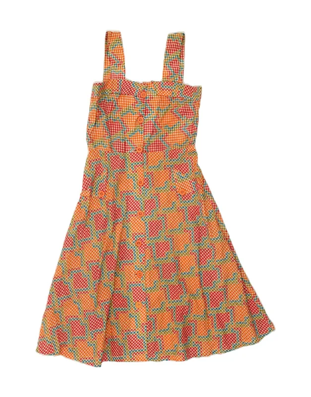 VINTAGE Womens Sleeveless A-Line Dress IT 44 Medium Orange Check Cotton