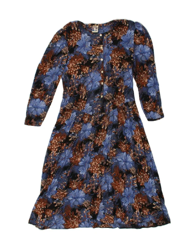 YESSICA Womens Long Sleeve A-Line Dress UK 14 Medium Blue Floral Viscose