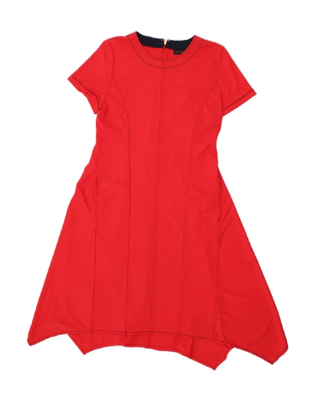 DONNA KARAN Womens Asymmetric A-Line Dress UK 12 Medium Red Polyester