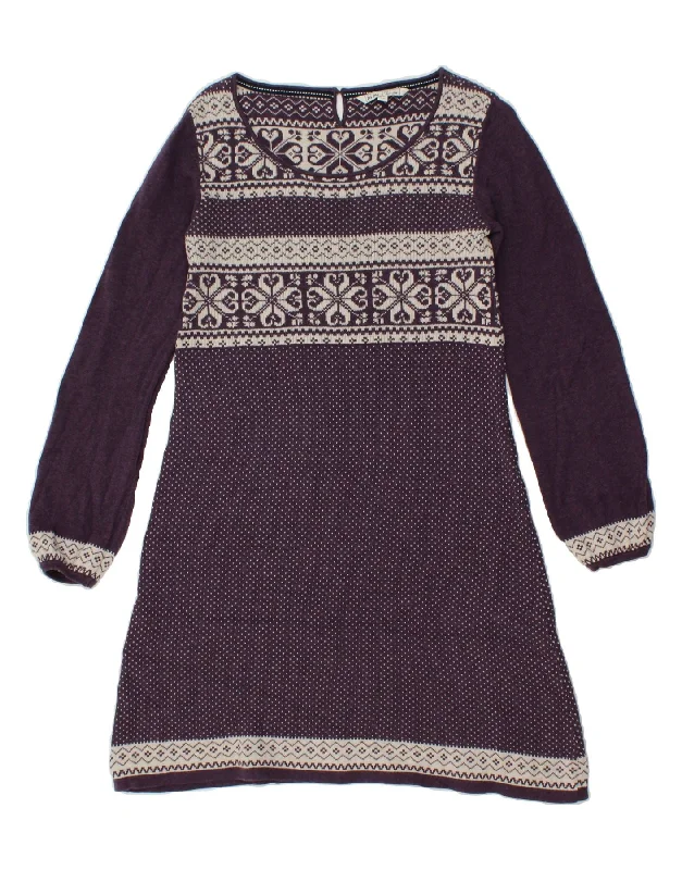 FAT FACE Womens Long Sleeve A-Line Dress UK 14 Medium  Purple Fair Isle