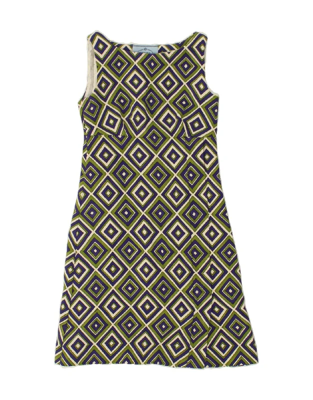 PRADA Womens Sleeveless Sheath Dress IT 38 XS Green Argyle/Diamond