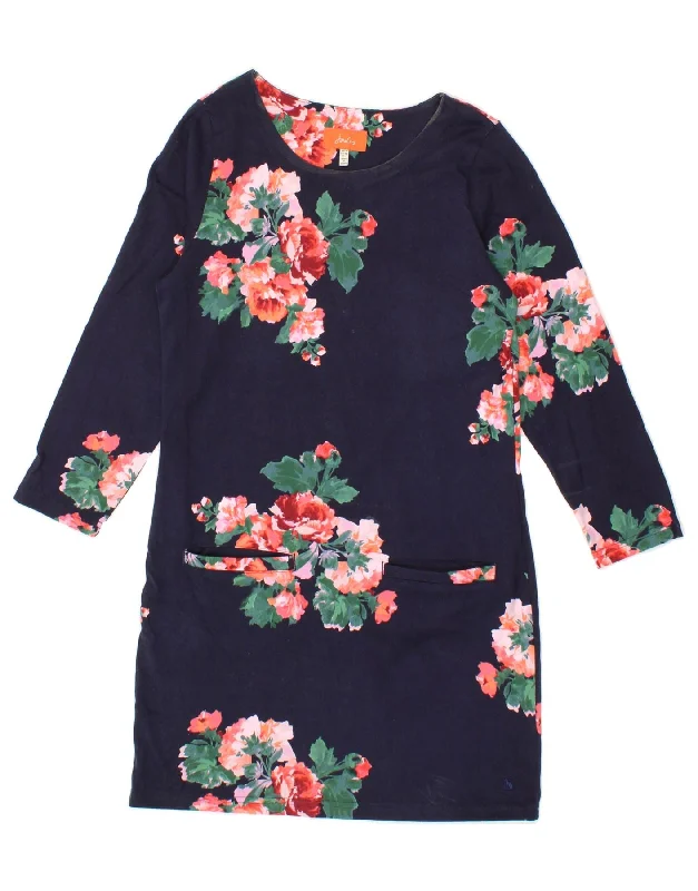 JOULES Womens 3/4 Sleeve Jumper Dress UK 8 Small Navy Blue Floral Cotton