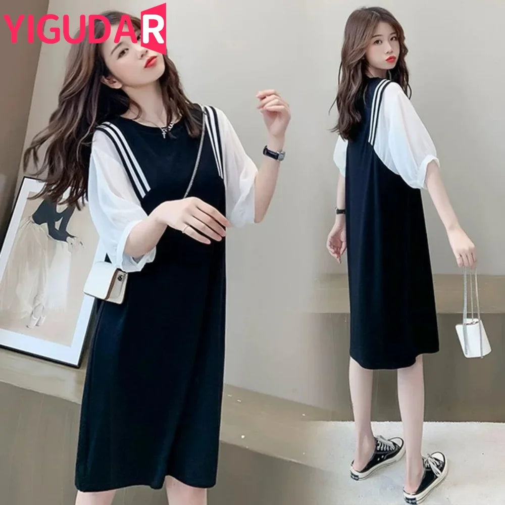 New Pregnant Women Clothes Set for Summer Short Sleeve Cotto Top Strap Chiffon Dress Twinset Loose Maternity Dress Suits New Pregnant Women Clothes Set for Summer Short Sleeve Cotto Top Strap Chiffon Dress Twinset Loose Maternity Dress Suits