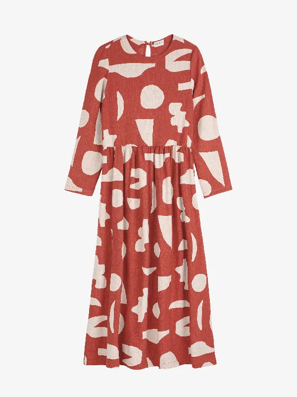 Summer Landscape Print Flared Long Dress