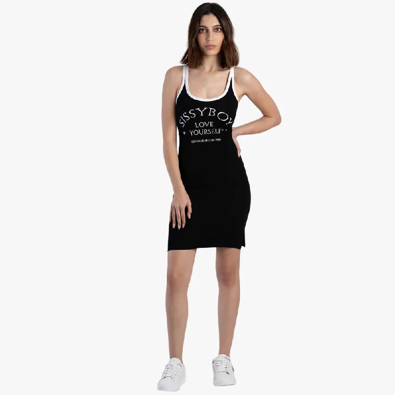 Sissy Boy Mini Strappy Multi Technique Logo Dress Black White