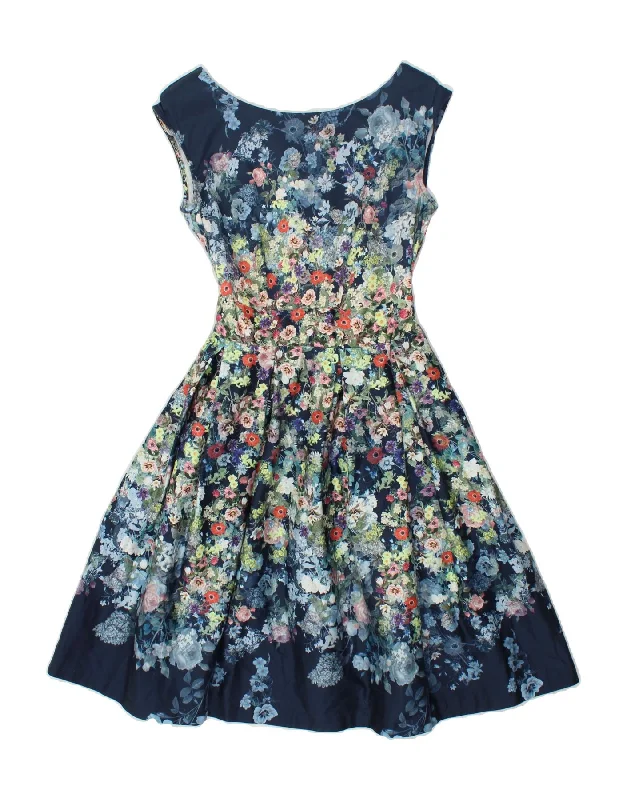 CLOSET Womens Sleeveless Swing Dress UK 6 XS  Blue Floral Cotton