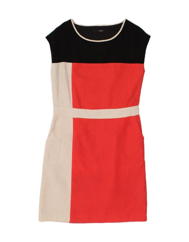 NEXT Womens Sleeveless Basic Dress UK 8 Small Orange Colourblock Linen
