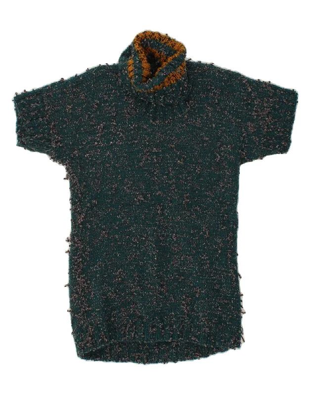 VINTAGE Womens Roll Neck Short Sleeves Jumper Dress UK 16 Large Green