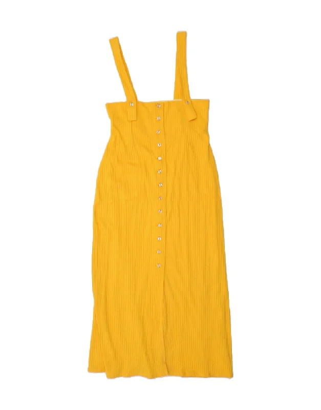 VINTAGE Womens Pinafore Dress UK 10 Small Yellow Striped