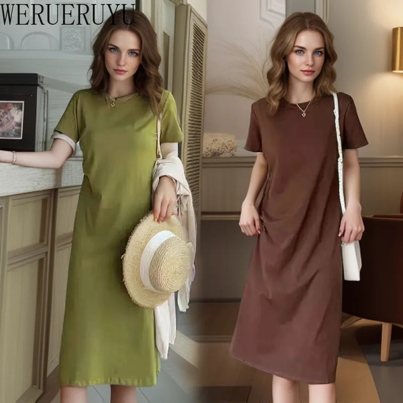 Harajuku Casual Summer Y2k Dress Womans Clothing Korean Fashion Loose Folds Short Sleeve Knitted Long Dresses for Women 2024 New Harajuku Casual Summer Y2k Dress Womans Clothing Korean Fashion Loose Folds Short Sleeve Knitted Long Dresses for Women 2024 New