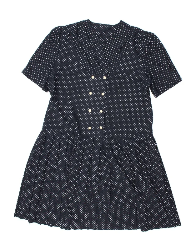 VINTAGE Womens Drop Waist Dress UK 20 2XL Navy Blue Polka Dot